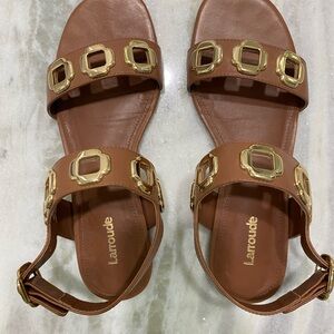 Larroude Brown Sandals with Gold Accents